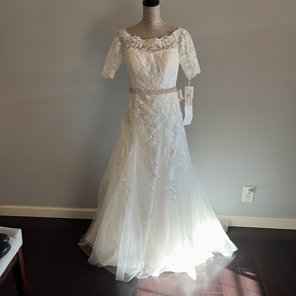 David’s bridal white wedding dress never used size 9. Comes with veil and belt - Picture 2 of 16